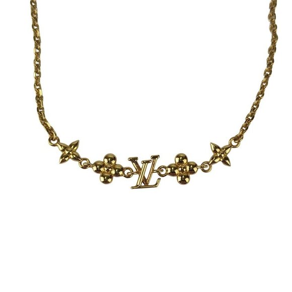 LOUIS VUITTON Louis Vuitton Baby Necklace M01614 Gold Metal Monogram Flower W... - Picture 1 of 8